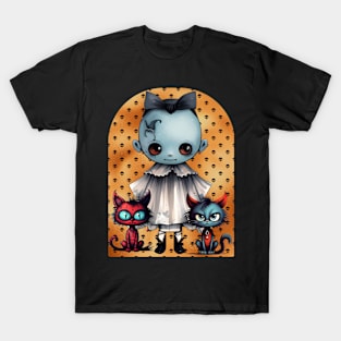 Blue ghost and 2 kitties, design number 1 T-Shirt